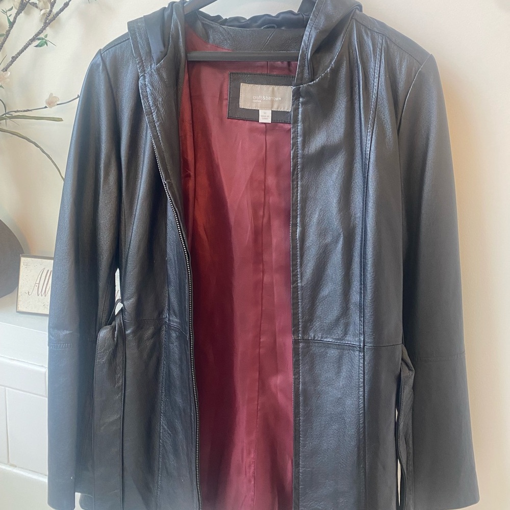 Croft & Barrow Black Leather Jacket with Red Lining